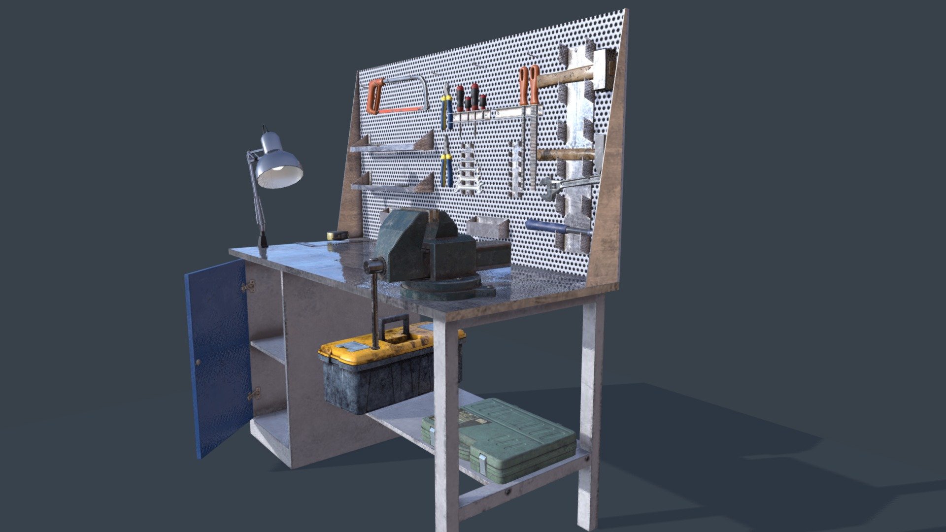 Game ready workshop table with tools - Workshop table and tools - 3D model by TirgamesAssets 3d model
