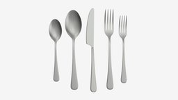 Flatware set 03 set, fork, spoon, eat, metal, tool, kitchen, dining, cutlery, flatware, knife, 3d, pbr, steel