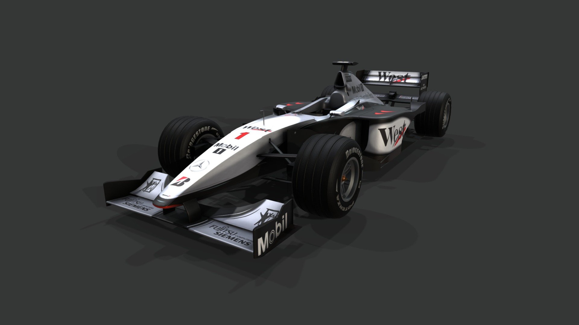 1999 McLaren MP4/14 f1 car. Shape and textures for the car and tires made from scratch for Grand Prix 4.
It comes with early season livery 3d model