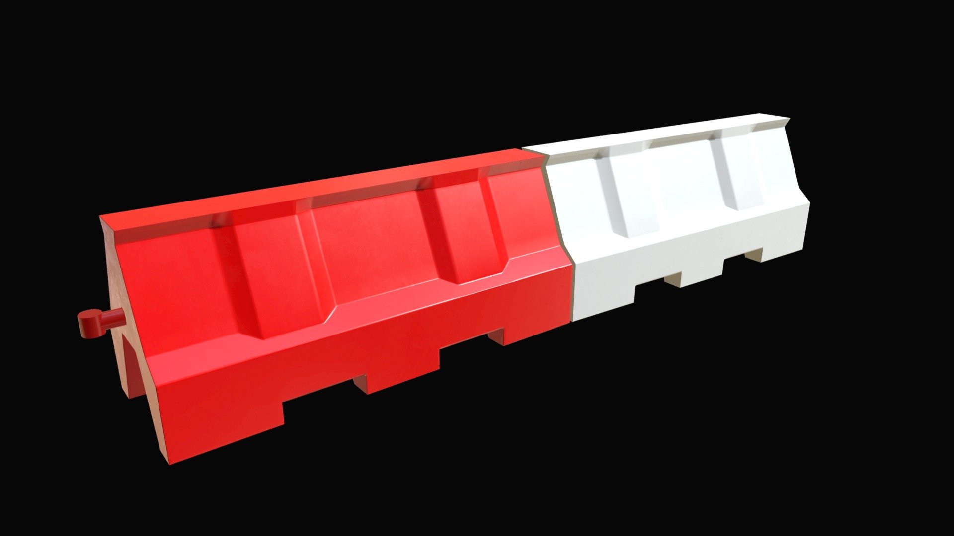 === The following description refers to the additional ZIP package provided with this model ===

Plastic traffic barriers 3D Model. 2 individual objects (red, white), sharing the same non overlapping UV Layout map, Material and PBR Textures set. Production-ready 3D Model, with PBR materials, textures, non overlapping UV Layout map provided in the package.

Quads only geometries (no tris/ngons).

Formats included: FBX, OBJ; scenes: BLEND (with Cycles / Eevee materials); other: png with Alpha.

2 Objects (meshes), 1 PBR Material, UV unwrapped (non overlapping UV Layout map provided in the package); UV-mapped Textures.

UV Layout maps and Image Textures resolutions: 2048x2048; PBR Textures made with Substance Painter.

Polygonal, QUADS ONLY (no tris/ngons); 12924 vertices, 12916 quad faces (25832 tris).

Real world dimensions; scene scale units: cm in Blender (that is: Metric with 0.01 scale).

Uniform scale object (scale applied in Blender) 3d model