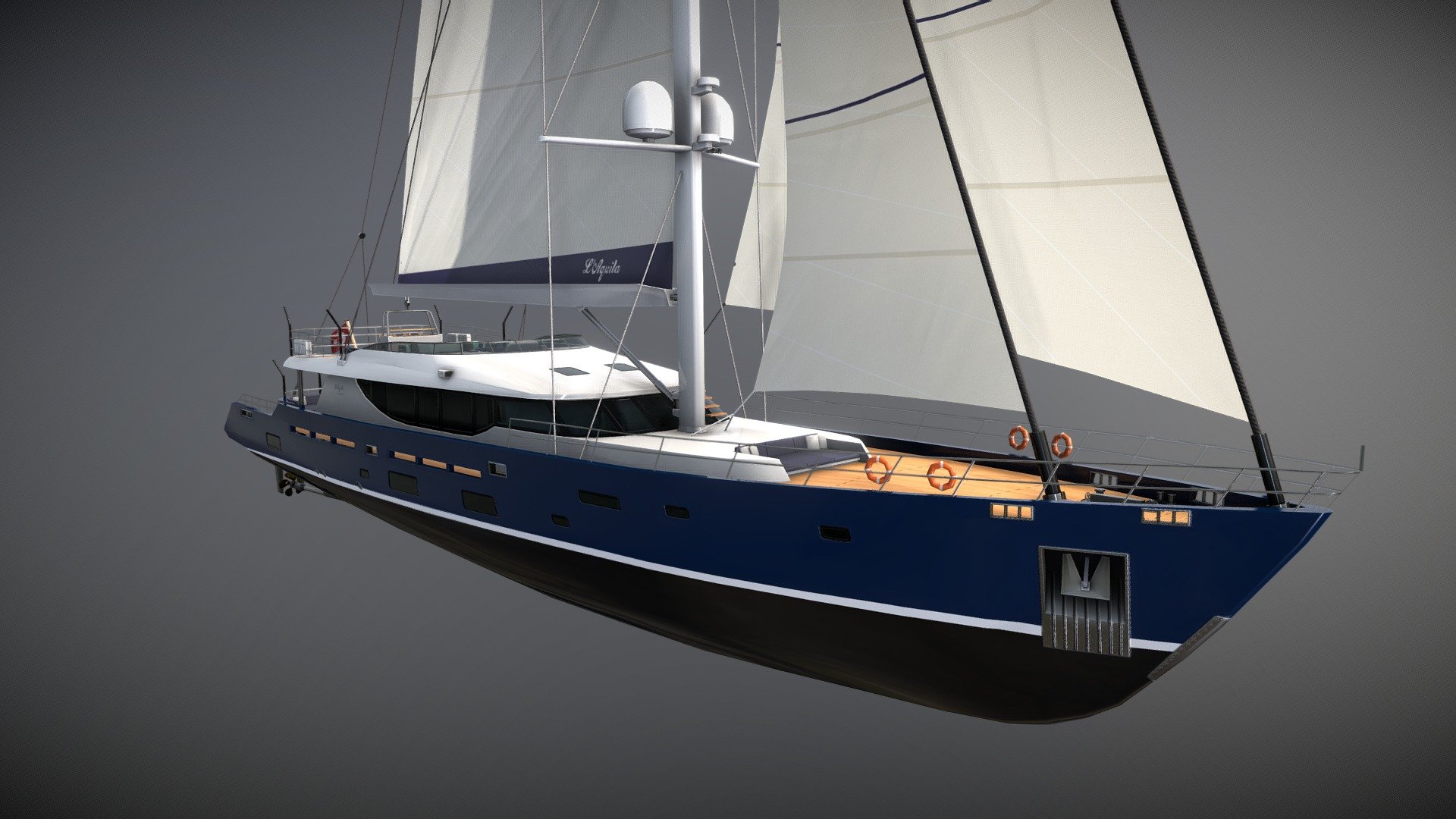 Made in Maya, Textured in Substance Painter - Sailing Yacht L'Aquila - 3D model by Gingerbread (@aerialmace) 3d model