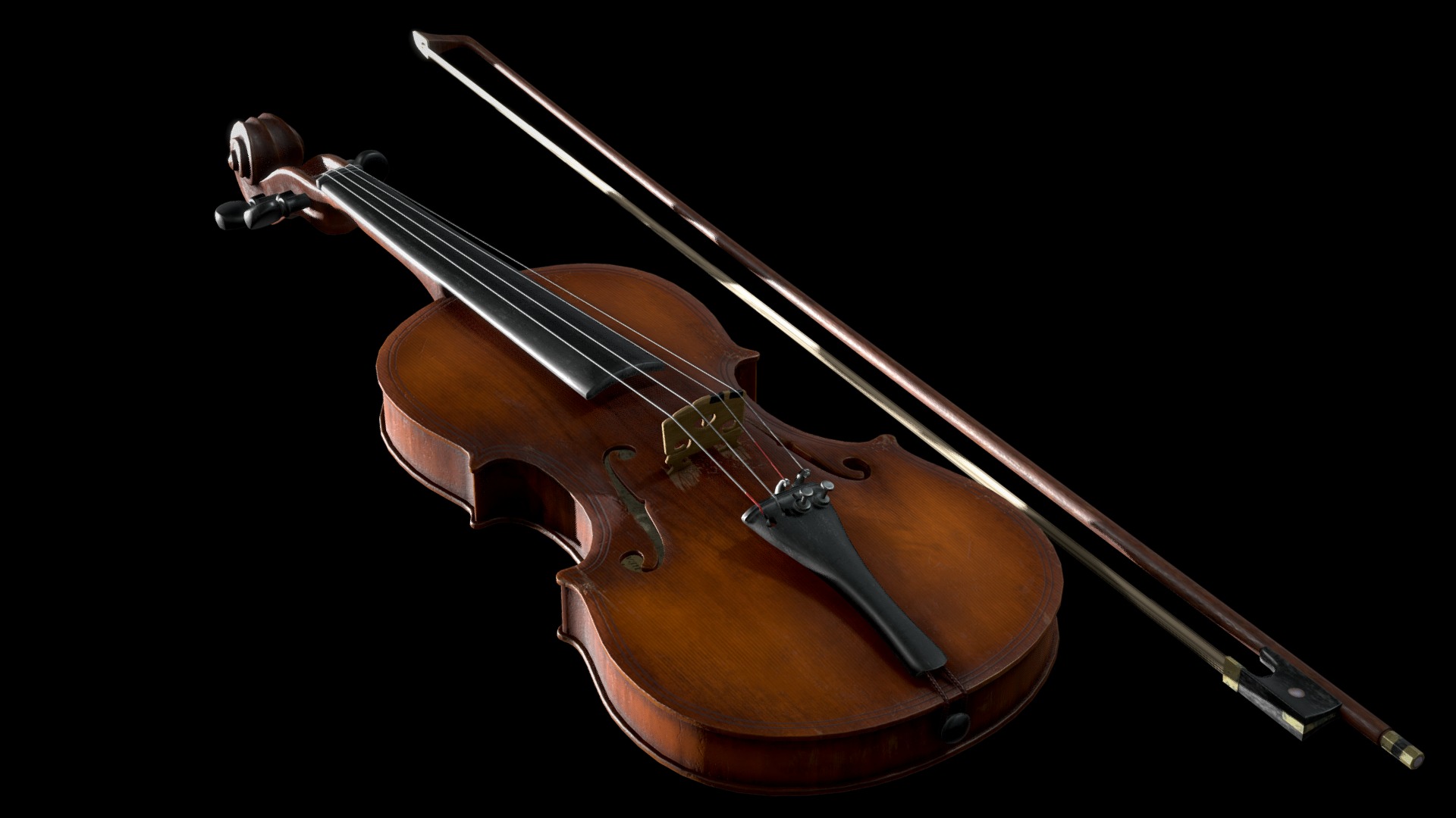 An old violin and a bow made in Blender, textured in Substance Painter 2. 

Suitable for visualization.

3 materials with 4K PBR textures.

Still renders here: https://www.artstation.com/artwork/WAyPv - Old Maggini Violin - 3D model by wolkoed 3d model