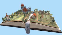 Medieval Fantasy Book tree, scene, castle, sheep, medieval, mill, bull, mozilla, farm, a-frame, medievalfantasyscene, low-poly, book, 3d, fantasy