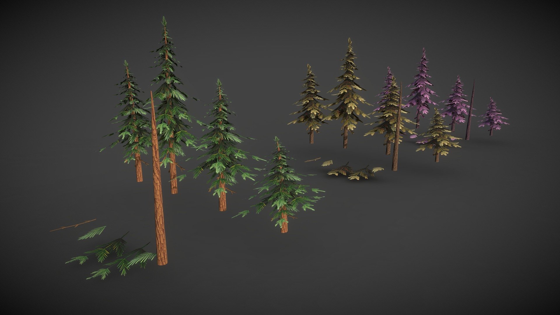 Game ready and modular trees, with 3 texture variations.

All done with blender and Substance Designer - Stylized trees pack - Buy Royalty Free 3D model by MarcRojas 3d model