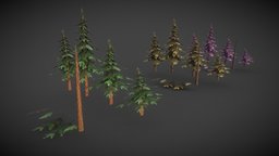 Stylized trees pack tree, substancede, blender, lowpoly, stylized, modular, gameready