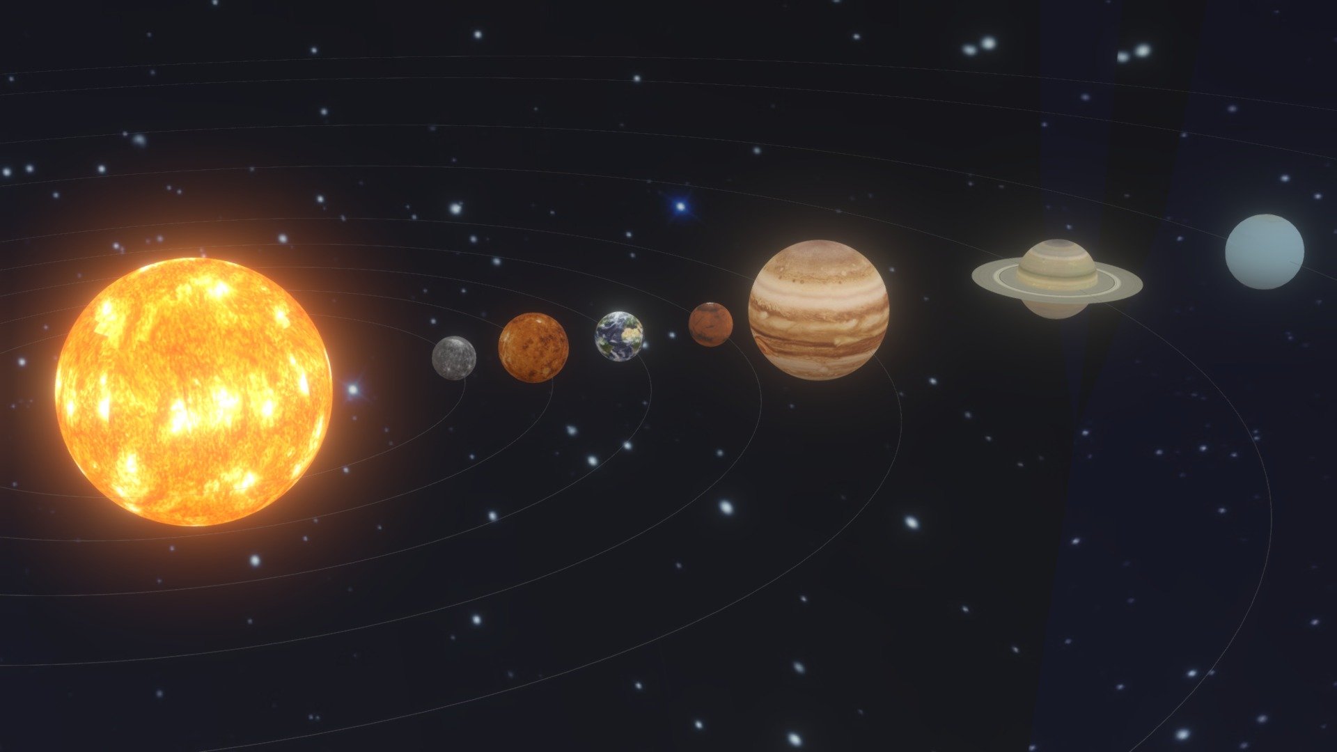This Scene is set up for 3dsMax 2014 and above.

This is a graphic 3D representation and not accurate.

Each planet is animated orbiting the sun 3d model