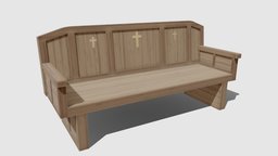 Church Bench Stylized bench, blender-3d, game-model, lowpoly, substance-painter, stylized, church