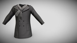 Mens Winter Felt Peacoat And Scarf winter, front, scarf, jacket, clothes, closed, brown, coat, realistic, real, mens, felt, wear, metaverse, pbr, low, poly, male, peacoat