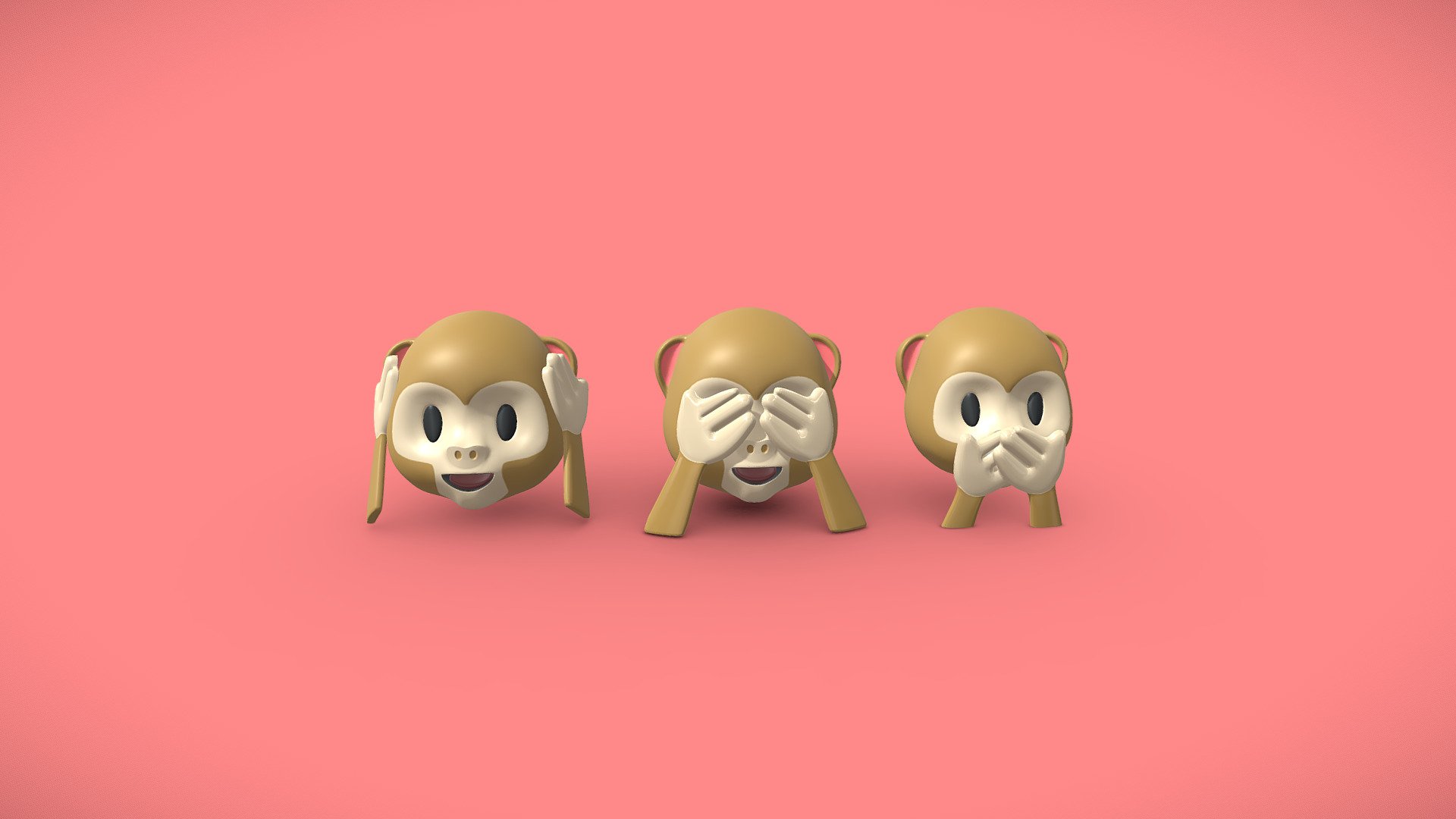 Introducing the Three Wise Monkeys 3D model collection featuring Kikazaru, Mizaru, and Iwazaru, the iconic symbols of the &ldquo;See No Evil, Hear No Evil, Speak No Evil