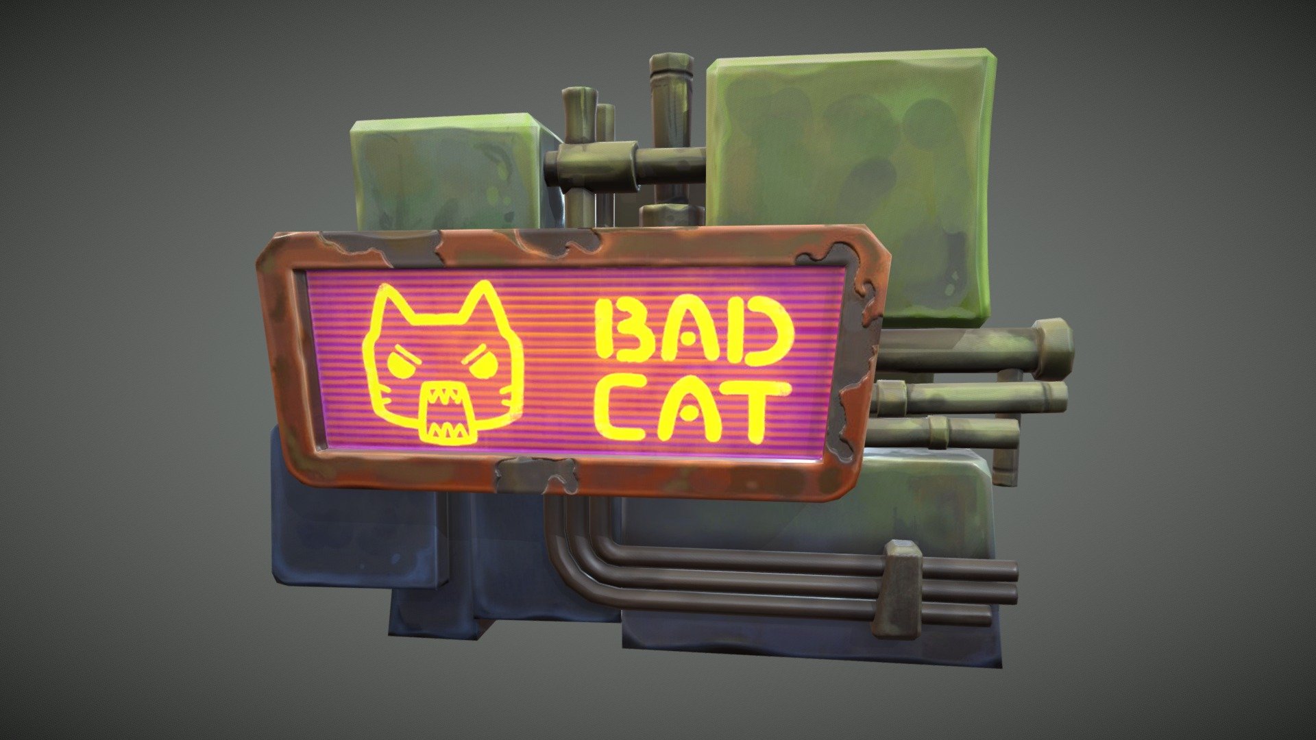 Hello!
I am glad to share with you my new work based on the concept from props set by Ruslana Gus:
https://www.artstation.com/artwork/8e4YnE

The main goal for me was to create and paint signboard according to the style of the concept. 
There was minimum of sculpting and maximum of painting.

I will be very glad to have some feedback about my work 3d model