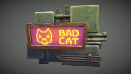 Signboard «BAD CAT» painting, props, signboard, substancepainter, substance, 3d, gameart, stylized