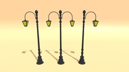Cartoon Street Light lamp, lantern, exterior, energy, architect, road, electricity, town, models, pole, streetlight, streetlamp, cityscape, lamppost, lighting, city, street, electric, light