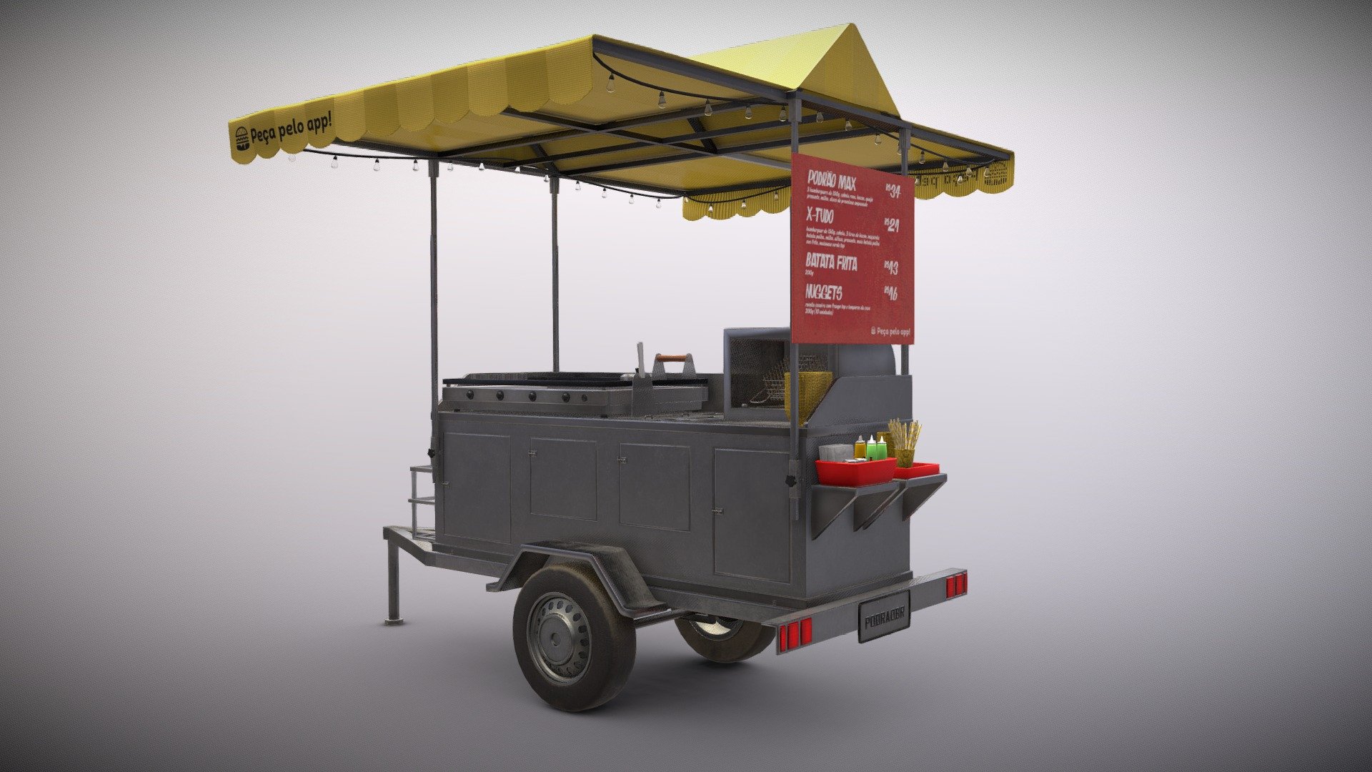 This is part of my Commercial Props for Brazilian street food prop pack, this is a Brazilian suburb style of food truck that selling burgers, we call it as PODRÃO (means something way too rotten, lol&hellip; due to be the true nature o trash food), and this is cheap, subpar compared to burger stores, but unique delicious and used to have a bunch of ingredients.

The complete pack have: 

26 props 

7 blueprint 

5 customizable props 

74 material instances 

Textures from 2k to 4k

Min Blender 3.3.0+ and Unreal 5.1.1+

You can find more information on my ArtStation page: http://www.artstation.com/frazao - Commercial Prop for Brazilian street food - 3/8 - Buy Royalty Free 3D model by Marcos Frazão (@frazao99) 3d model
