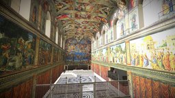 Sistine Chapel painting, italy, public, religion, pope, vatican, michaelangelo, sistine, architecture, 3d, lowpoly, model, interior, church, chaple