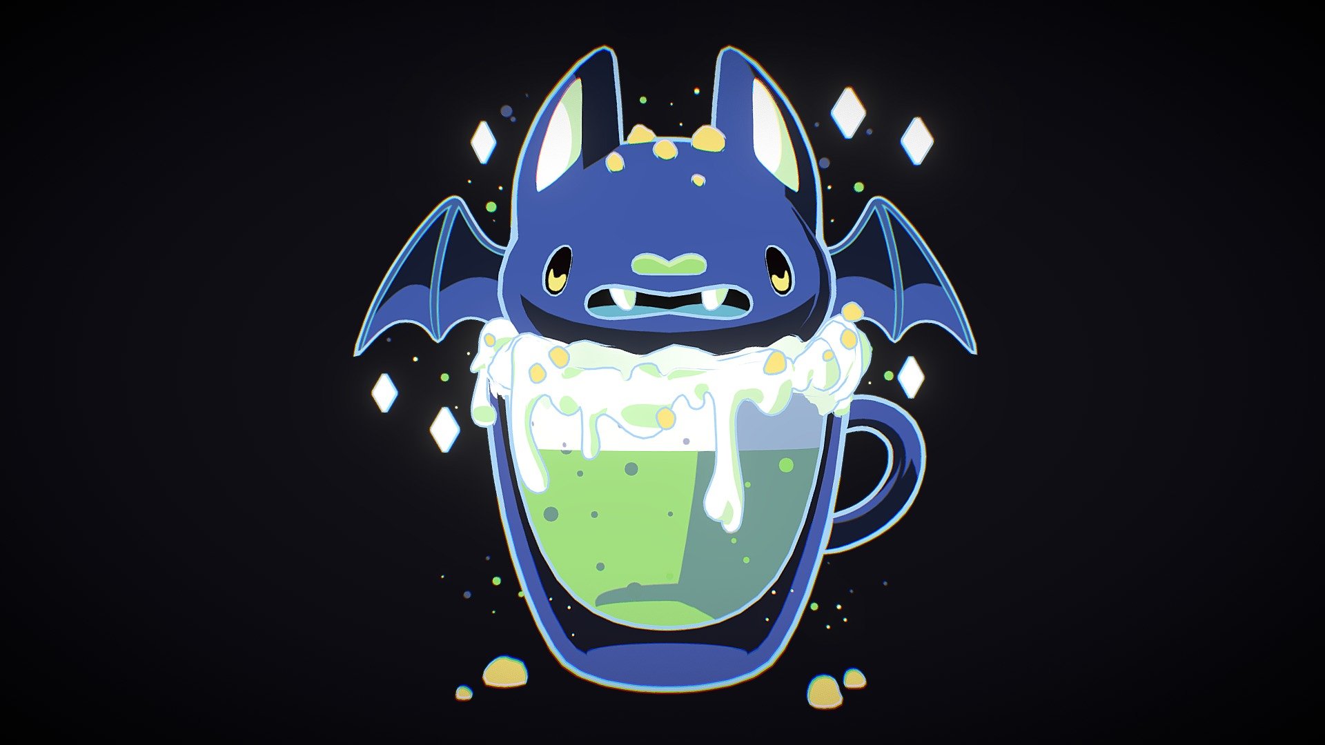 Original Art: https://www.pinterest.es/pin/35606653297338595/ - Halloween Bat green drink 🦇🦇 - 3D model by carlin.chu 3d model