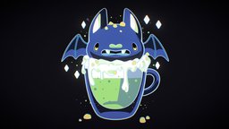Halloween Bat green drink 🦇🦇 drink, cute, bat, kawaii, illustration, adorable, pastel, stylizedmodel, pastel-colours, maya, stylized, halloween