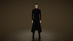 Neo from Matrix matrix, movie, neo, keanu, character, blender, lowpoly, rigged