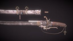 Pinfire Revolver Saber antique, weapon, sword, gun, war