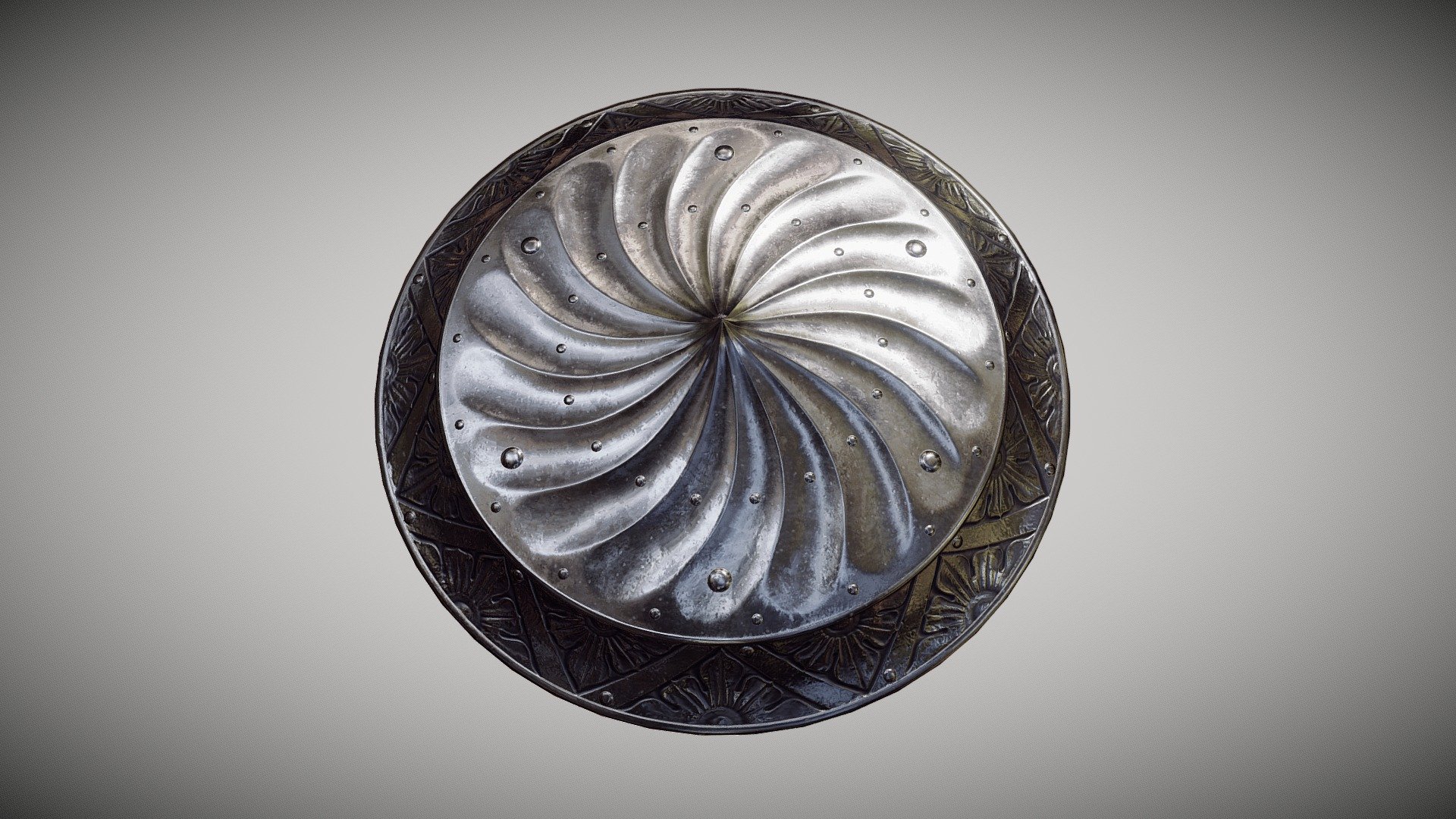 Steel Renaissance Shield with spiral pattern and decorated rim.

Low-poly, PBR. Includes High-poly files.

Collection of my other historical models:
https://sketchfab.com/avatrass/collections/historical-item-models - Decorated Renaissance Shield - Buy Royalty Free 3D model by avatrass 3d model