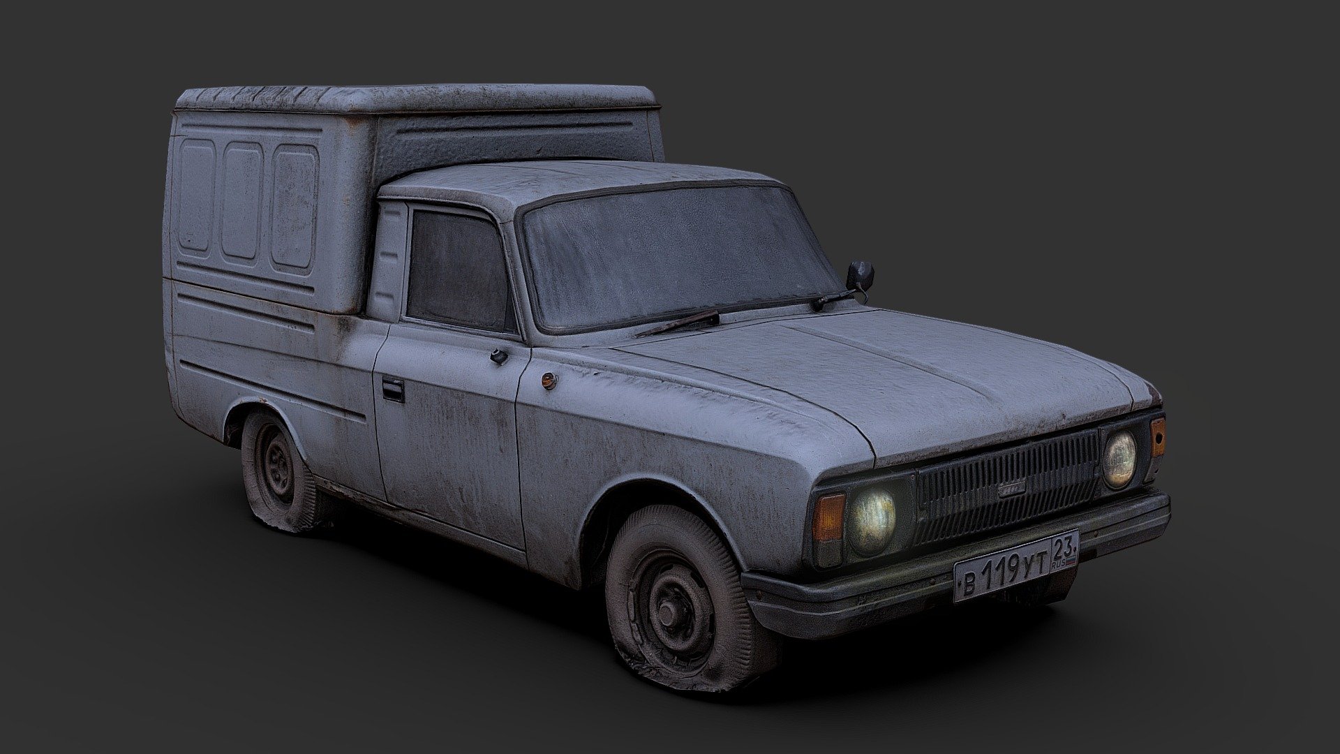 Retopo of Mikhail Volkov's Pirozhok scan: https://sketchfab.com/3d-models/abandoned-soviet-car-izh-2715-b97884f0730d42a68c1a6a9a9874159d

I added the effect of glowing lights, reduced it to game-ready resolution, and added materials, enjoy! - Pirozhok Scan Retopo (Free Scan) - Download Free 3D model by Renafox (@kryik1023) 3d model
