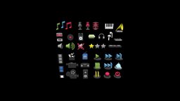 3D icons for media music, ipod, media, recording, stars, record, dj, camera, star, buttons, microphone, notes, earphones, 3d-icons, 3d-icon, piano, cinema4d, animation, video, radio
