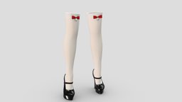 Marry Jane Chunky High Heels Shoes & Stockings