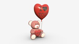 Bear teddy plush toy with heart and balloon bear, cute, baby, teddy, toy, heart, small, fun, doll, valentine, soft, gift, plush, romantic, setting, character, animal, decoration