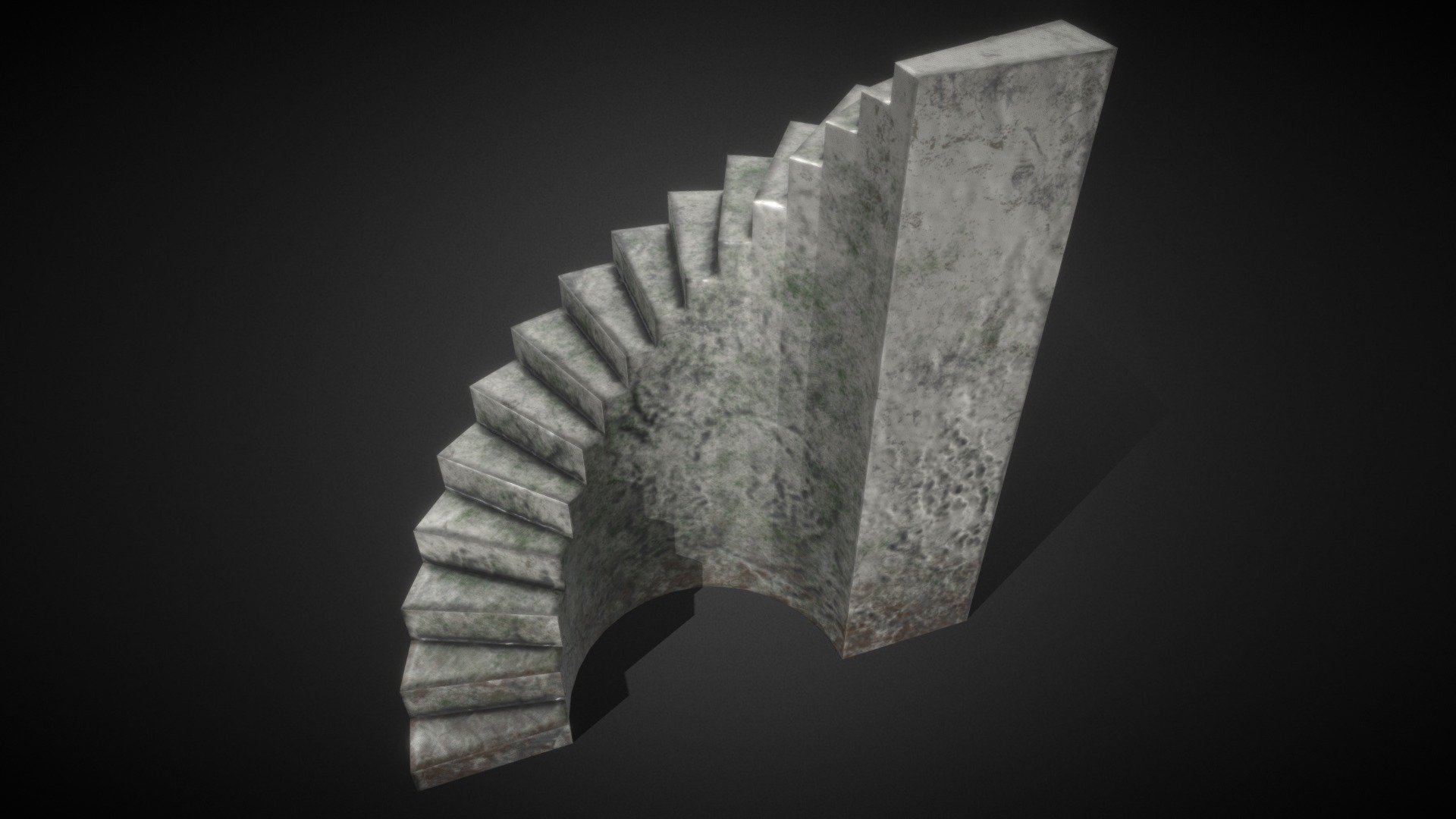 The stone staircase is made in a floor circle (180 degrees). The blender file has high poly and low poly models, ask me if you need i (Blender, FBX, OBJ and STL formatst).

Textures include basemaps (diffusion), normal maps, and roughness maps.

Texture resolution: 4096 pixels

Amount of points: 338 vertex - Stone circular stairs - 3D model by jagoda 3d model