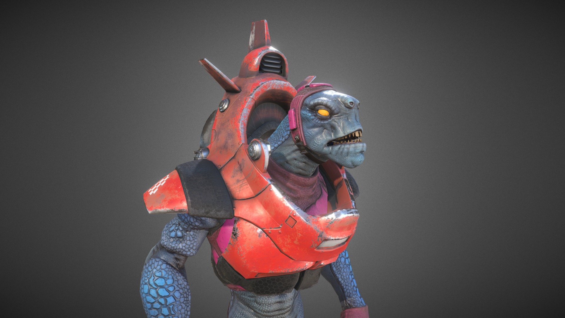 Character done for a tutorial that is part of the advanced character production classes. The goal was to teach how to model, texture, skin and finalize a character with organic (reptilian) parts and hard surface parts in UE4. 

Softwares used are ZBrush, 3DCoat, Substance Painter, Photoshop, Maya, XNormal, UE4.

The videos  (in French so far) are on Youtube: https://www.youtube.com/channel/UCMDLSguGSJEt6s1Y7kpGVqA/videos - Space Lizard - 3D model by fxmelard (@fx) 3d model
