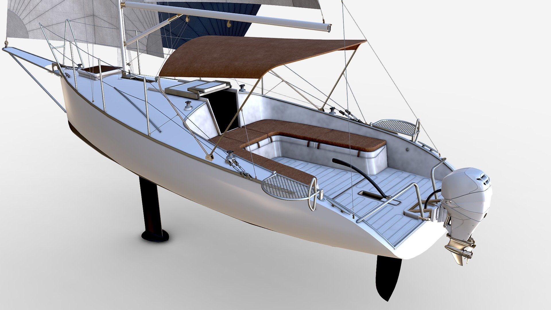Model of a small sailing boat.
Each sail can be removed
Sun visor and outboard motor can be removed
Model formats:
.max (3ds Max 2016 VRay)
.blender
.fbx (Multi Format)
.obj (Multi Format)
*.ma (Maya 2018)
Fits well for close up renders 3d model
