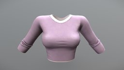 Long Sleeves Crop Sports Female Top neck, , fashion, girls, top, long, clothes, round, sleeves, sweater, womens, tennis, wear, crop, excercise, blouse, pbr, low, poly, female