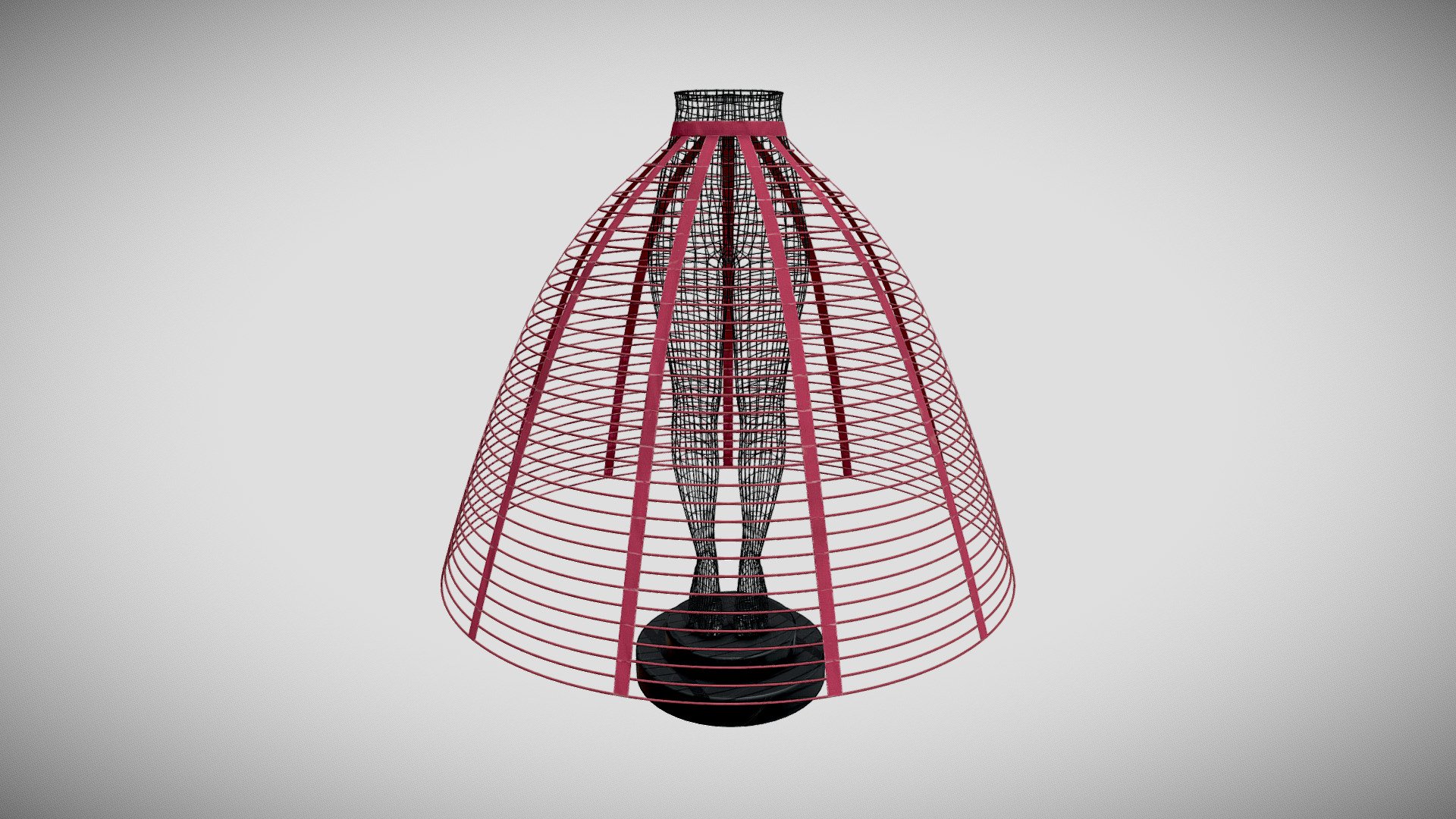 The 3D model presents a digital reconstruction of a historical crinoline - a special framework used to expand the fullness of the skirt in the mid 19th century. The crinoline is presented in a historical photograph. It has 32 hoops and 11 ribbons. A new method of parameterisation was applied to reproduce the shape and construction of the hoops, ribbons and belt (for further details see https://doi.org/10.1080/00405000.2019.1621042). The authors of the 3D model are

Aleksei Moskvin https://independent.academia.edu/AlekseiMoskvin

Mariia Moskvina https://independent.academia.edu/MariiaMoskvina

(Saint Petersburg State University of Industrial Technologies and Design)

DOI: http://dx.doi.org/10.13140/RG.2.2.28510.56649

The authors thank Prof. Victor Kuzmichev from Ivanovo State Polytechnic University for his important contribution to this reconstruction 3d model