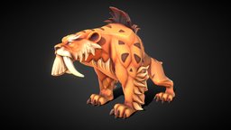 Stylized Sabertooth cat, teeth, feline, claws, stylised, fangs, sabertooth, pbr-texturing, low-poly, gameart