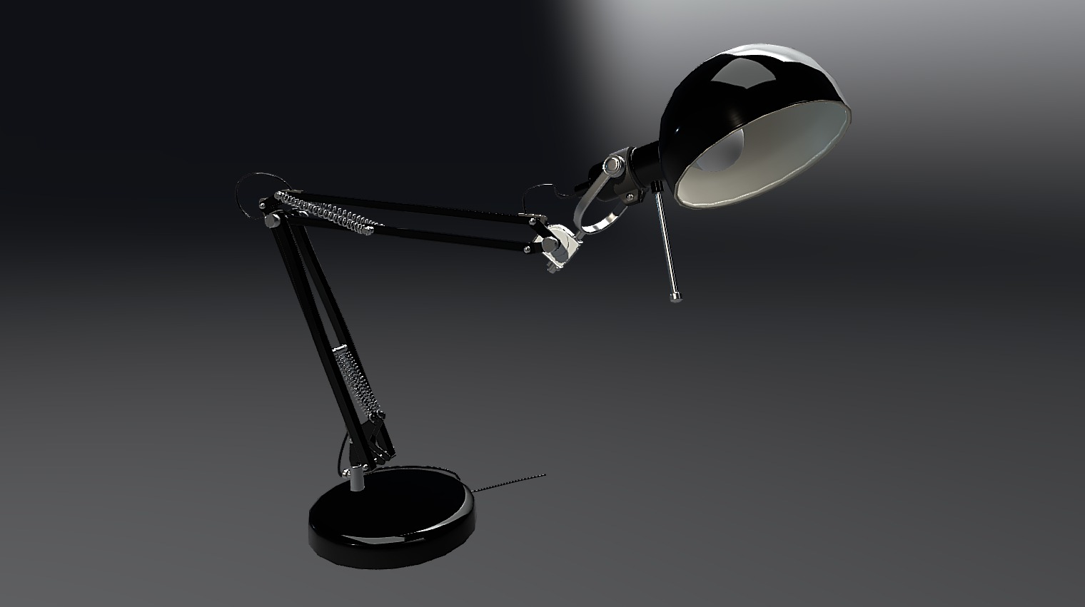 Realistic PBR lamps based on my own Ikea desklamp, to simulate product visualization. Its the same lamp but in three diferent poses. Optimized with reused parts for a better UVmap and baked details from a highpoly. Used as assets for Unreal E4

Programs used: Maya, Substancs painter 2, Photshop and Unreal E4

johanhandin.com

13854tris (almost 50% is the springs 4x1668)
1024x1024 PBR textures - Desk lamp - 3D model by johanhandin 3d model
