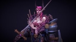 BloodQueen diffuse, blood, armor, demon, undead, gem, unlit, handpainting, game-ready, succubus, flesh, chainmail, diffuse-only, handpainted, girl, gameart, stylized, monster, shield, knight, gold, bones, succube