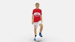 Soccer boy in red form with ball 0898 boy, football, people, soccer, miniatures, realistic, footballer, character, 3dprint, model, man
