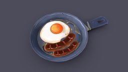 Egg and Sausage food, egg, handpaint, breakfast, sausage, cartoon, blender, lowpoly