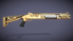 Shotgun Gold (Apocalypse Weapons) apocalyptic, fps, apocalypse, survival, vr, golden, unity, pbr, shotgun, animated, gold
