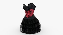Female Burlesque Strapless Corset Dress mini, cute, fashion, girls, clothes, skirt, western, dress, show, womens, elegant, lace, layered, wear, corset, burlesque, girl, pbr, low, poly, female, ruffled, strapless