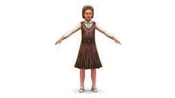 A young girl in a brown evening dress kid, people, women, brown, skirt, buisness, young, dress, shoes, sandals, worker, slim, earrings, beautiful, heels, casual, womens, necklace, personnage, sister, secretary, braids, evening, low-poly-model, lowpoly-gameasset-gameready, blouse, caucasian, womancharacter, tights, hairstyle, womenswear, woman3d, girl, casualwear, casual-wear, buisnesswomen, braids-hairstyle