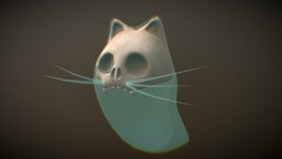 Ghost cartoon cat face, helloween, skeleton, cat, cute, toy, b3d, happy, kitty, creepy, kawaii, kitten, sketchfabchallenge, sketchfabweeklychallenge, skull, ghost, spooky