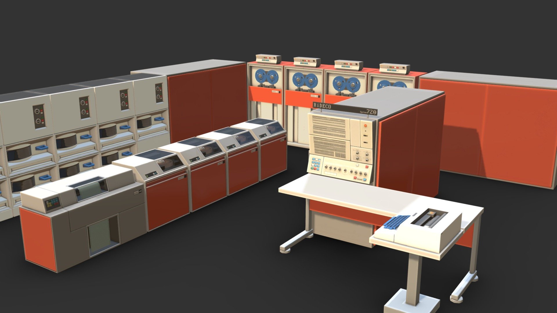 A 1960's era computer mainframe made for Second Life. It's loosely based on the IBM System 360.



If you use second life, you can buy it here: https://marketplace.secondlife.com/p/RiDECO-System-720-Mainframe-Kit/10935860

Made with 3DSMax and Substance Painter 3d model