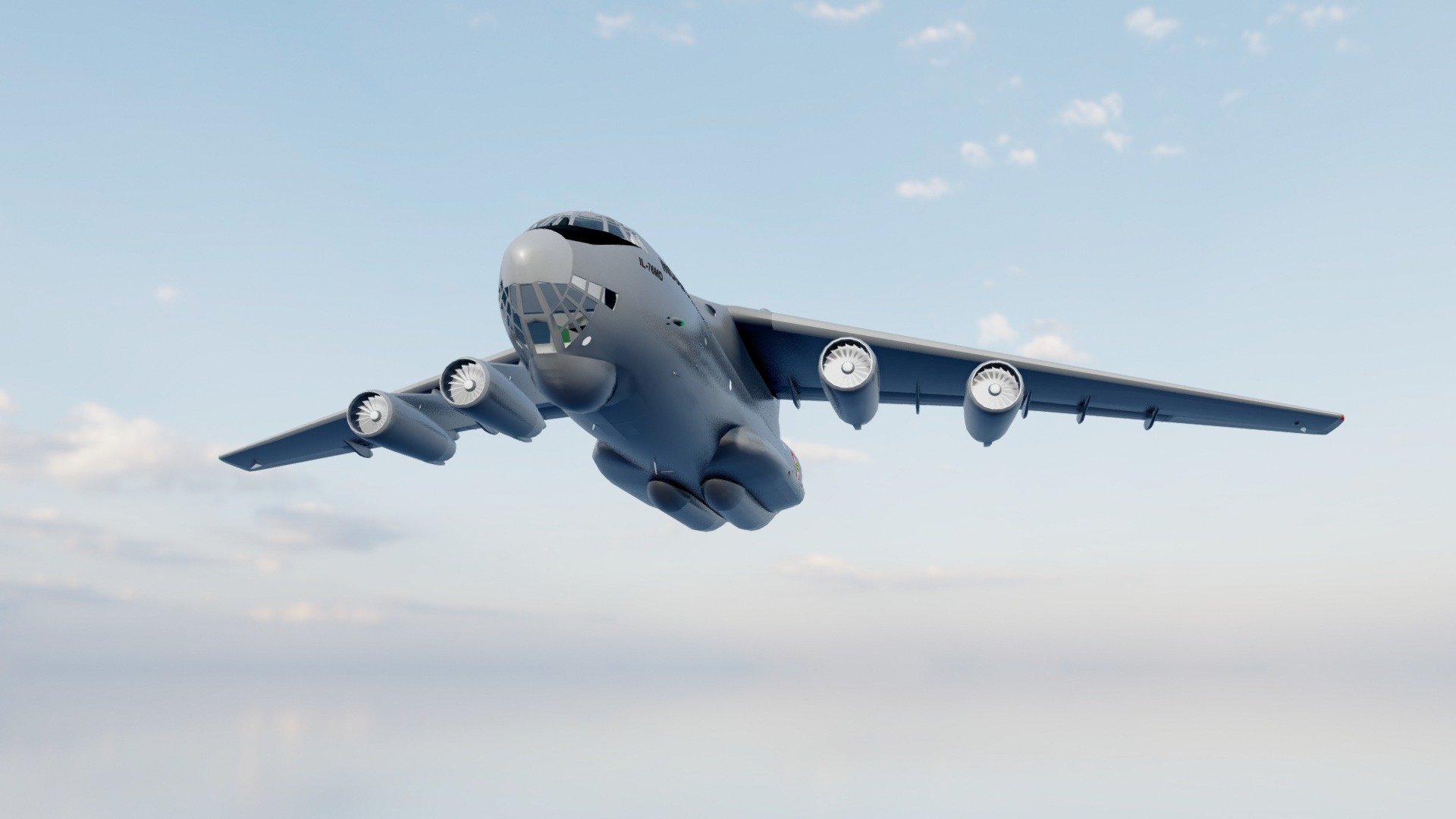 This detailed 3D model represents the iconic IL-76 military transport aircraft, a versatile workhorse of the skies. Designed in the Soviet Union, the IL-76 boasts impressive cargo capabilities and has served various roles including airlifting troops, transporting vehicles, delivering humanitarian aid, and more. This accurately crafted 3D model captures the aircraft's distinctive features, from its four turbofan engines to its large cargo bay doors. Whether you're a history enthusiast, an aviation buff, or working on a project requiring precision, this 3D model of the IL-76 is a valuable asset. Ideal for simulations, visualizations, and educational purposes 3d model