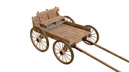 Wooden cart with bench transportation, medieval, wagon, seat, cart, carrier, planks, cowboy, american, texas, old, carriage, wild-west, vehicle, wood