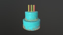 bd cake food, cake, happy, candle, party, gift, birthday, sweet, dessert, celebration, pbr, decoration, blue