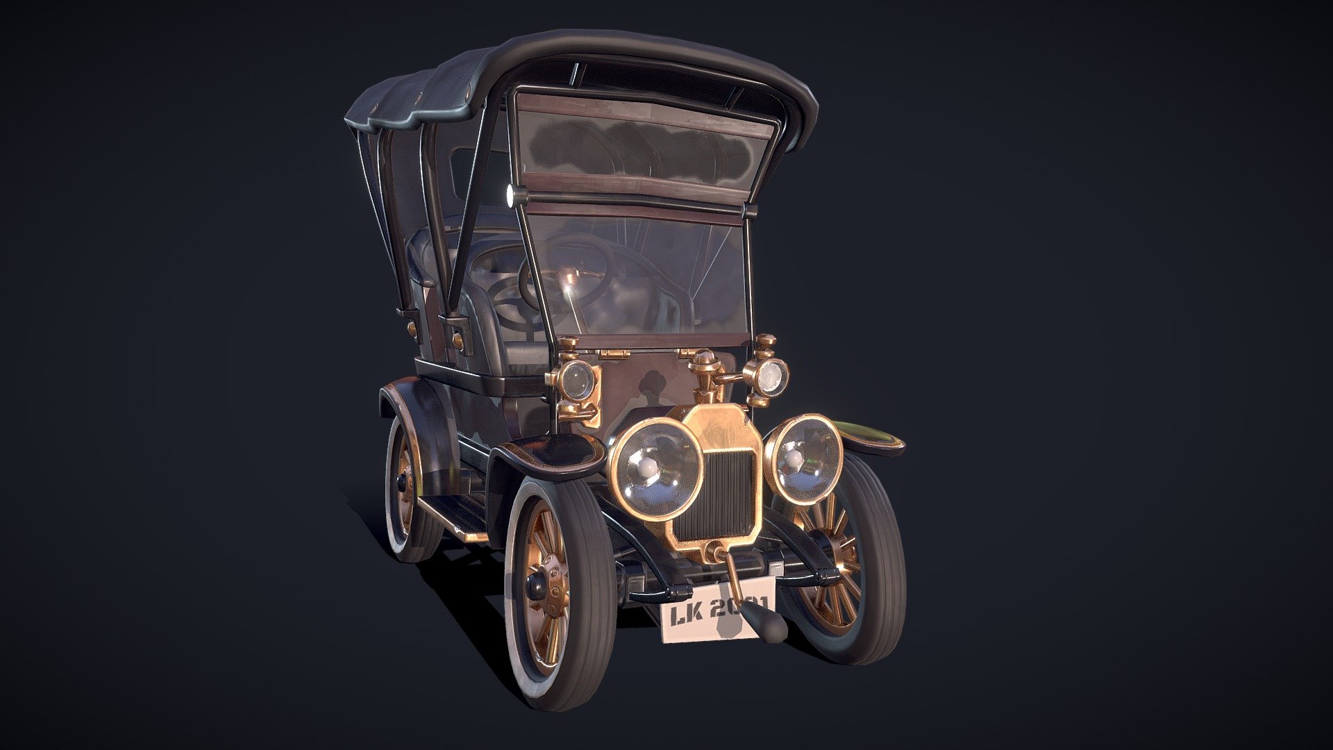 A stylized vintage car I designed and modelled inspired by a variety of cars from the 19th century. Modelled in 3ds Max and textured in Substance Painter! - Vintage Car - 3D model by Lars Korden (@Lark.Art) 3d model
