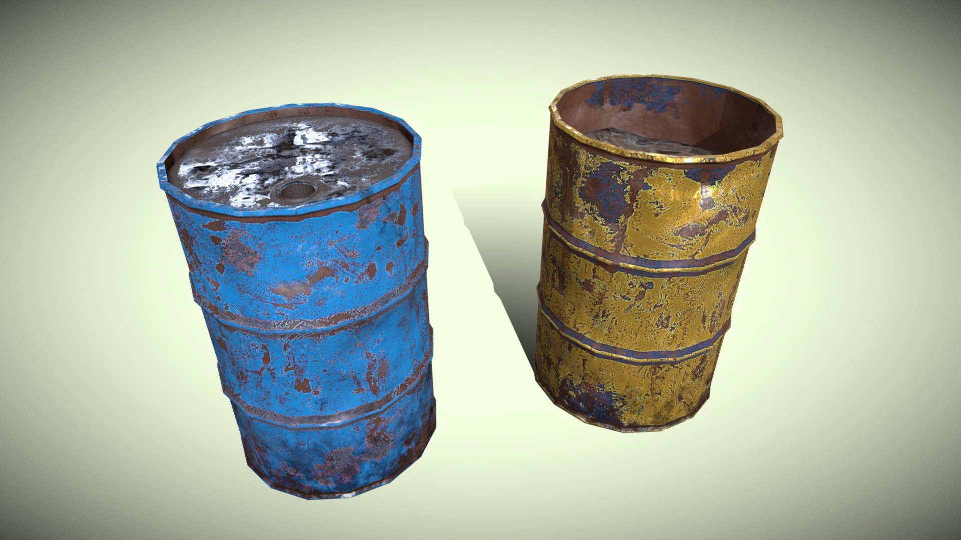 An open barrel where a homeless person can light a fire, and another closed barrel in blue. Each barrel has its texture in size 1024. In an additional download you can download the two barrels separately and more different formats, DAE FBX OBJ 3d model