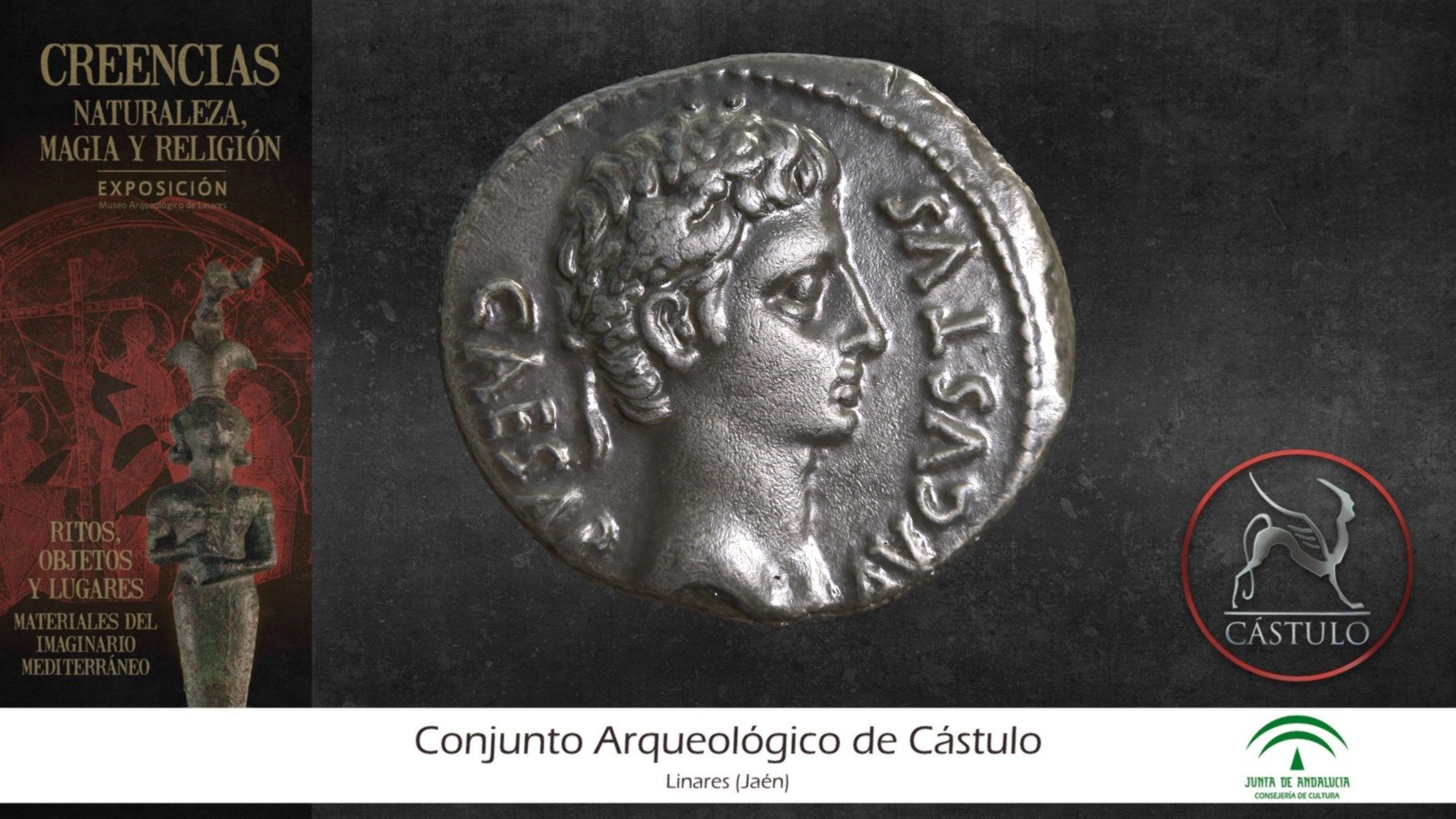 Este denario de plata acuñado en Caesaragusta (Zaragoza) en época del emperador Augusto fue hallado de forma casual junto a otras muchas monedas pertenecientes a un tesorillo, que se ocultó a principios del siglo I d.C.

En el anverso encontramos la cabeza de Augusto con la inscripción CAESAR AVGVSTVS, y en el reverso un cometa radiado y la inscripción DIVVS IVLIVS (Divino Julio).

Este cometa, conocido como “Sidvs Ivlivm” o “Cometa de César” (C/-43 K1), fue visible durante siete días en julio del año 44 a.C. durante la celebración de los “Ludi Victoriae Caesaris”, los juegos funerarios en honor de Julio César, asesinado unos meses antes, hecho que fue interpretado como el ascenso del alma de César a los cielos y su deificación.

El cometa de César puede haber sido el cometa con la luz más brillante registrado en la historia.

Google Arts &amp; Culture - Denario de plata (Siglo I a.C.) - 3D model by Proyecto de Investigación Cástulo Siglo XXI (@Castulo) 3d model