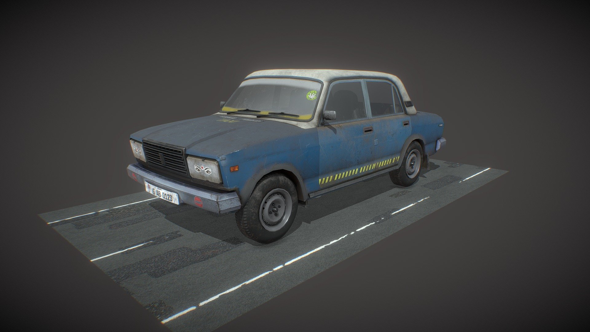 This model is a low poly game ready asset. I want to give this car a some old and some Indian look so i added 2,3 funky type stickers on it like &ldquo;OM
