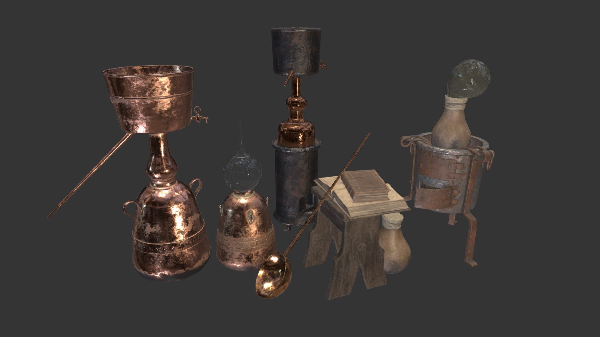 Photorealistic low poly alchemical things. Old paintings was used as references.

12 meshes and texture sets.

Texture resolution from 1024 to 4096 3d model